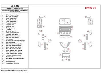 BMW X5 2000-2006 Sans système NAVI, Boîte de vitesses manuelle AC Control Interior BD Dash Trim Kit - 1