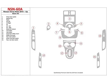 Nissan Note 2014-UP Kit de garniture de tableau de bord intérieur BD de base - 1