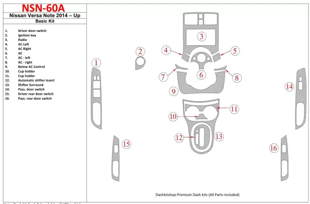Nissan Note 2014-UP Basic Set Interior BD Dash Trim Kit - 1 - Interior Dash Trim Kit Nissan Note 2014-UP Basic Set Interior BD Dash Trim Kit - 1 - Interior Dash Trim Kit