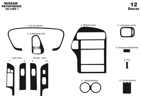 Nissan Pathfinder 09.96-12.01 3D Interior Dashboard Trim Kit Dash Trim Dekor 12-Parts - 1 - Interior Dash Trim Kit Nissan Pathfinder 09.96-12.01 3D Interior Dashboard Trim Kit Dash Trim Dekor 12-Parts - 1 - Interior Dash Trim Kit
