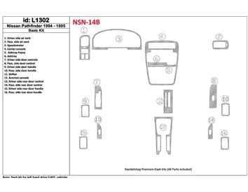 Nissan Pathfinder 1994-1995 Ensemble de base, ensemble de 16 pièces Kit de garniture de tableau de bord intérieur BD - 1