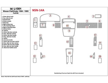 Nissan Pathfinder 1994-1995 Ensemble complet, ensemble de 21 pièces Kit de garniture de tableau de bord intérieur BD - 1