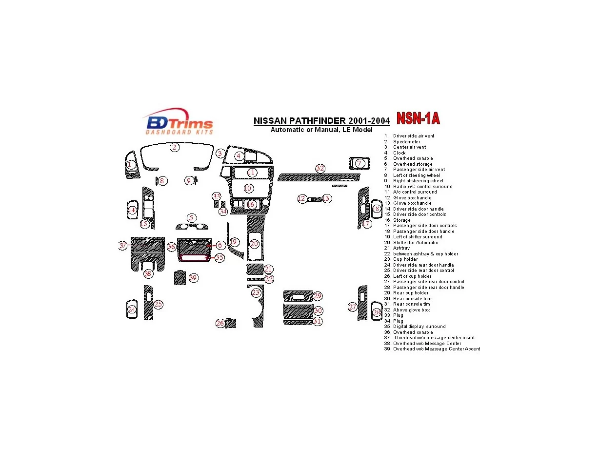 Nissan Pathfinder 2001-2004 LE Modèle Intérieur BD Dash Trim Kit - 1