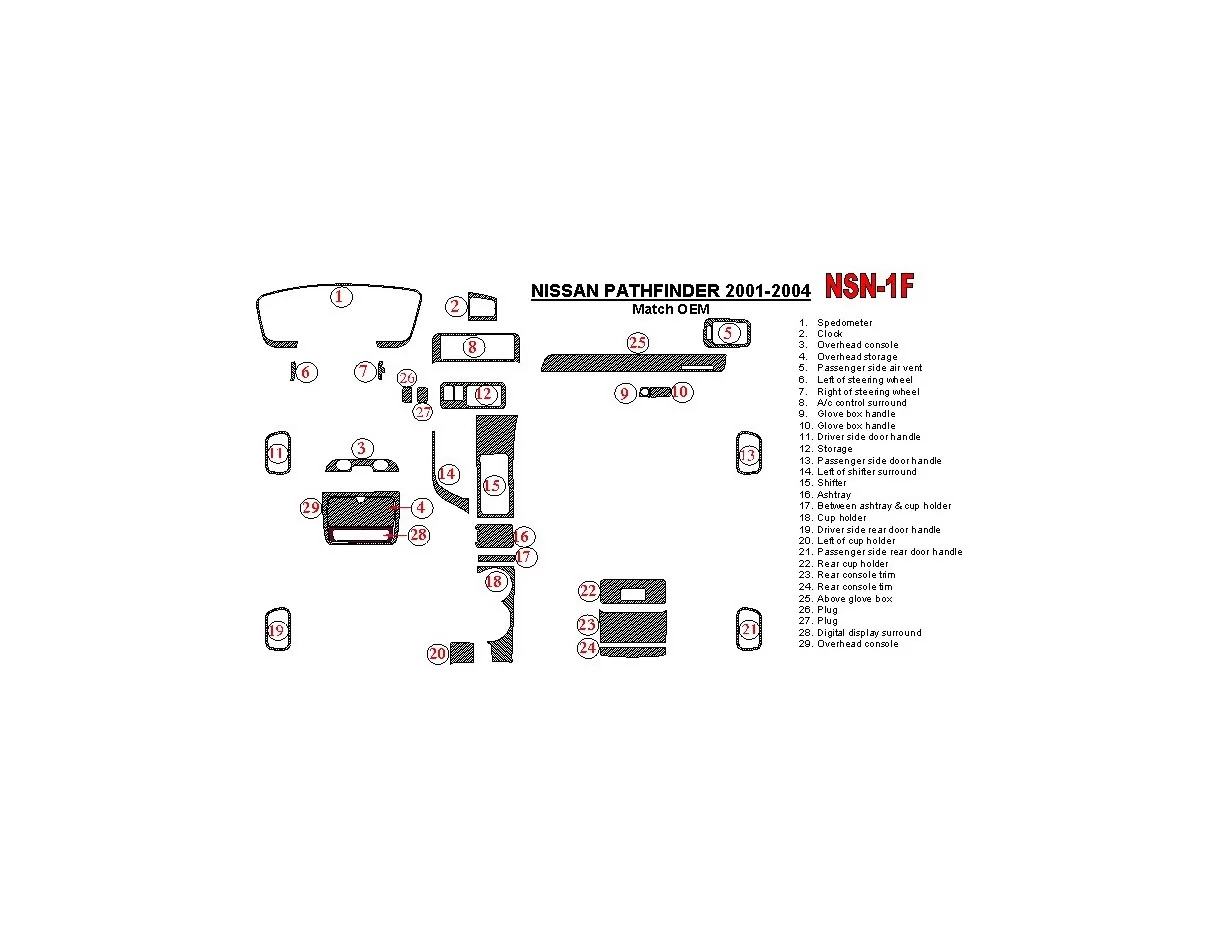 Nissan Pathfinder 2001-2004 OEM Compliance Interior BD Dash Trim Kit - 1 - Interior Dash Trim Kit