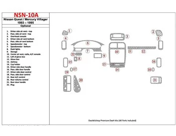 Nissan Quest 1993-1995 Ensemble complet, ensemble de 21 pièces Kit de garniture de tableau de bord intérieur BD - 1