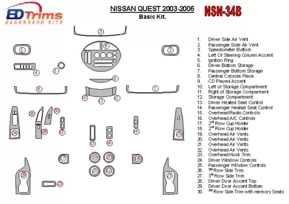 Nissan Quest 2003-2006 Basic Set Interior BD Dash Trim Kit - 1 - Interior Dash Trim Kit Nissan Quest 2003-2006 Basic Set Interior BD Dash Trim Kit - 1 - Interior Dash Trim Kit