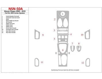 Nissan Rogue 2008-2010 Ensemble complet, avec kit de garniture de tableau de bord intérieur BD pour haut-parleur central - 1