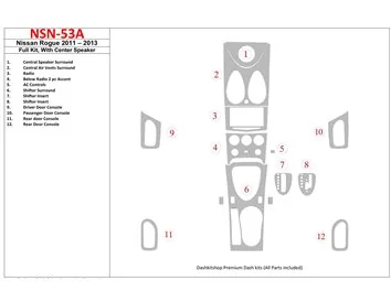 Nissan Roque 2011-UP Full Set, With Center Speaker Interior BD Dash Trim Kit - 1