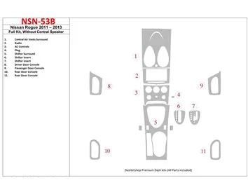 Nissan Roque 2011-UP Ensemble complet, sans haut-parleur central Intérieur BD Dash Trim Kit - 1