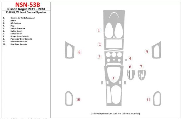 Nissan Roque 2011-UP Ensemble complet, sans haut-parleur central Intérieur BD Dash Trim Kit - 1 Nissan Roque 2011-UP Ensemble complet, sans haut-parleur central Intérieur BD Dash Trim Kit - 1