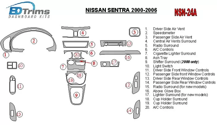 Nissan Sentra 2000-2006 Full Set Interior BD Dash Trim Kit - 1 - Interior Dash Trim Kit Nissan Sentra 2000-2006 Full Set Interior BD Dash Trim Kit - 1 - Interior Dash Trim Kit