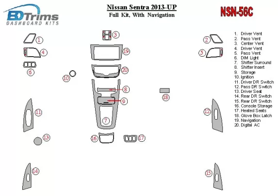 Nissan Sentra 2013-UP With NAVI Interior BD Dash Trim Kit - 1 - Interior Dash Trim Kit Nissan Sentra 2013-UP With NAVI Interior BD Dash Trim Kit - 1 - Interior Dash Trim Kit