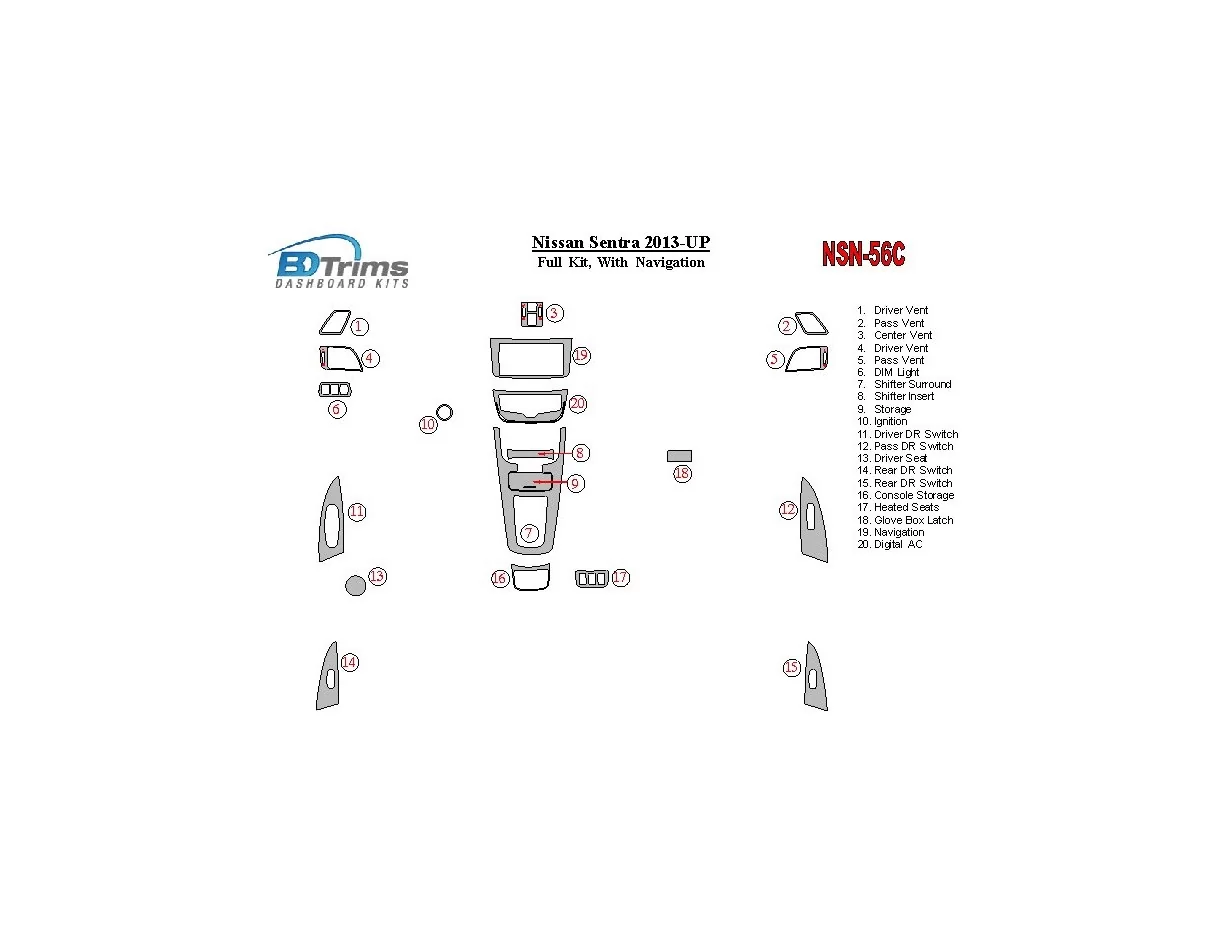 Nissan Sentra 2013-UP With NAVI Interior BD Dash Trim Kit - 1 - Interior Dash Trim Kit