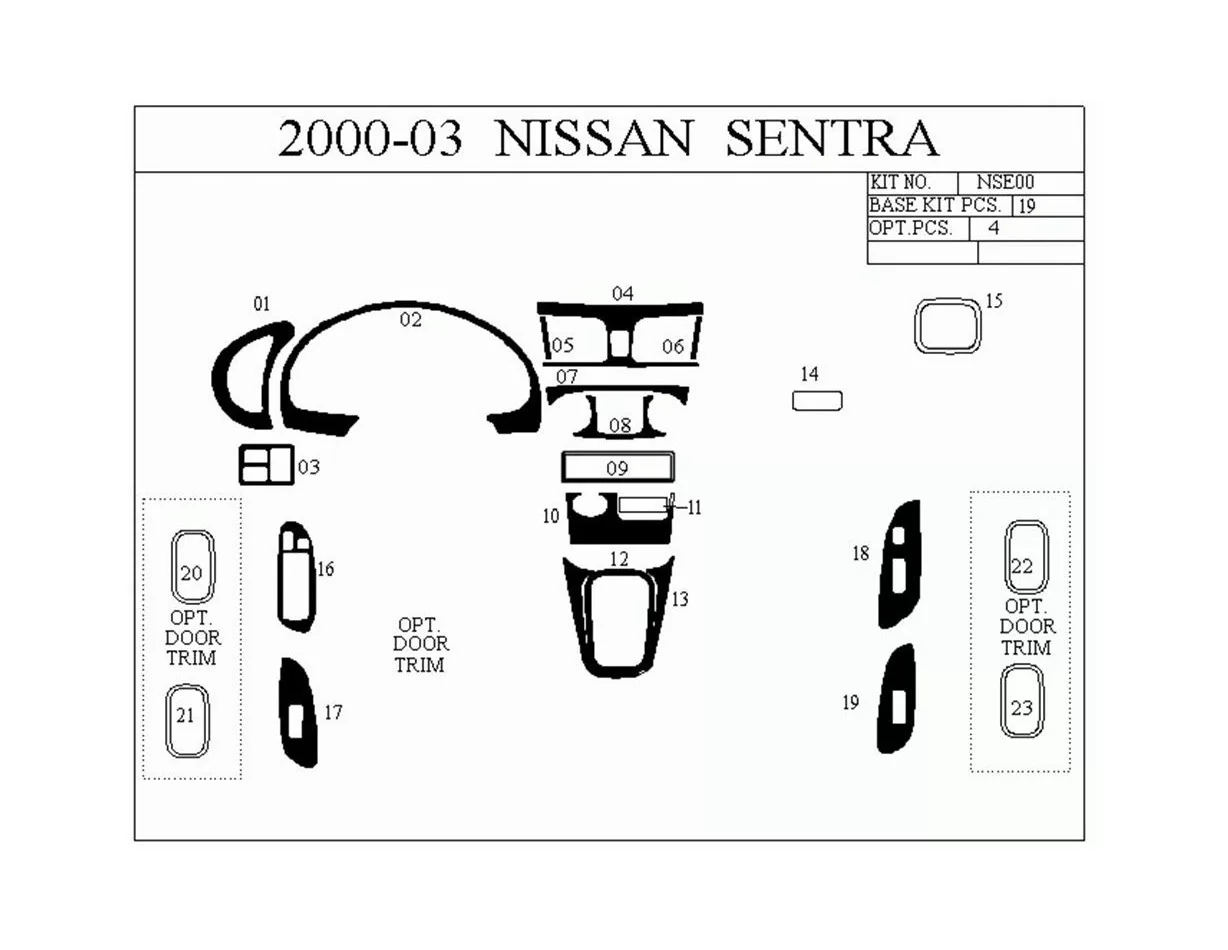 Nissan Sentra 95-97 Kit de garniture de tableau de bord intérieur 3D Dash Trim Dekor 10-Parts - 1