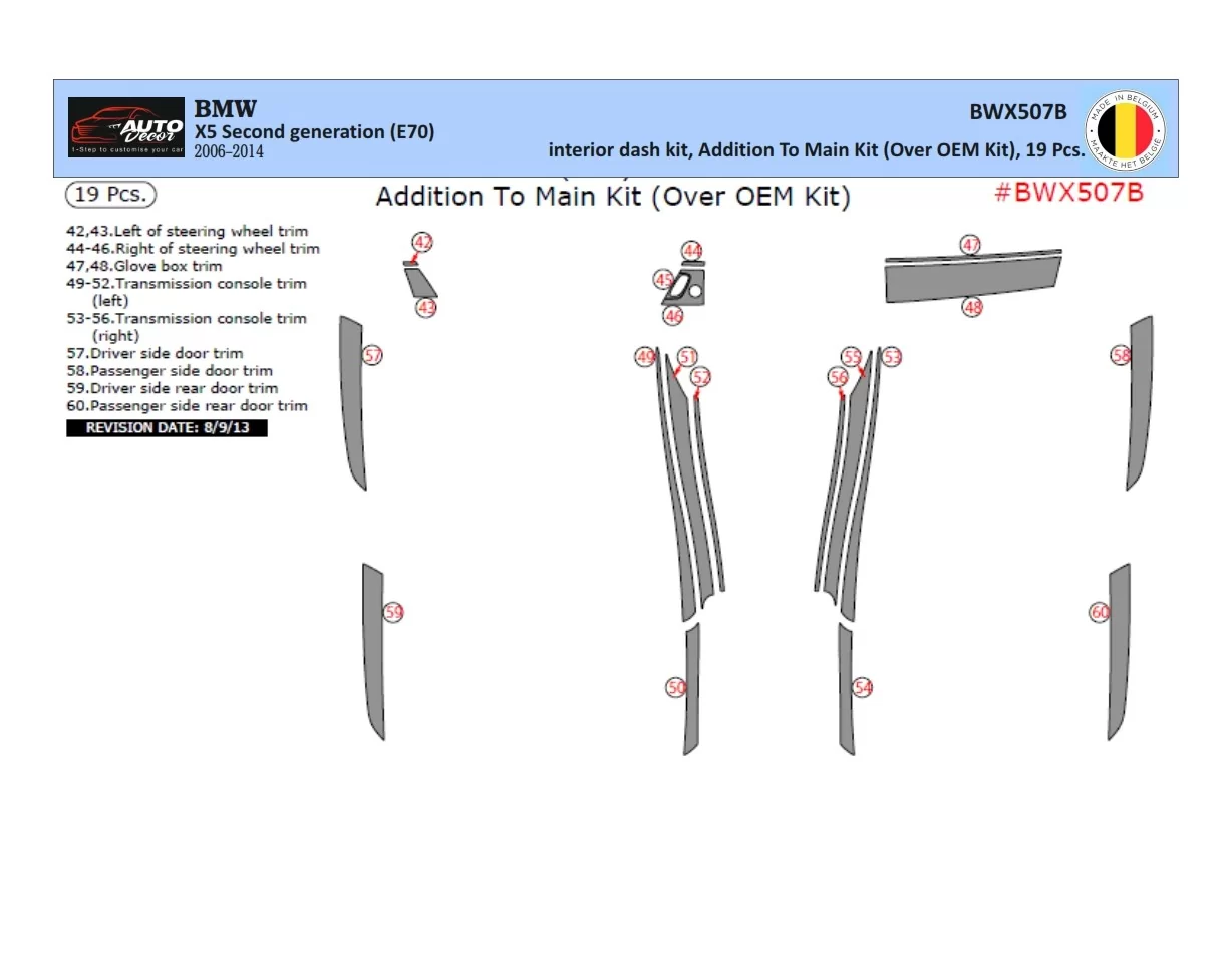 BMW X5 E70 2009-2014 Kit de garniture de tableau de bord intérieur BD 19 pièces - 1