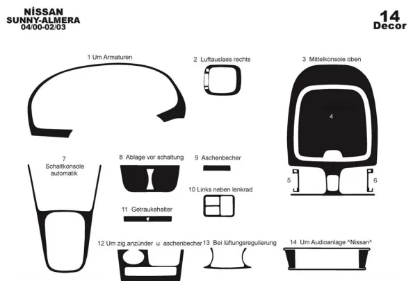 Nissan Sunny-Almera Arabian 04.00-02.03 3D Interior Dashboard Trim Kit Dash Trim Dekor 14-Parts - 1 - Interior Dash Trim Kit Nissan Sunny-Almera Arabian 04.00-02.03 3D Interior Dashboard Trim Kit Dash Trim Dekor 14-Parts - 1 - Interior Dash Trim Kit