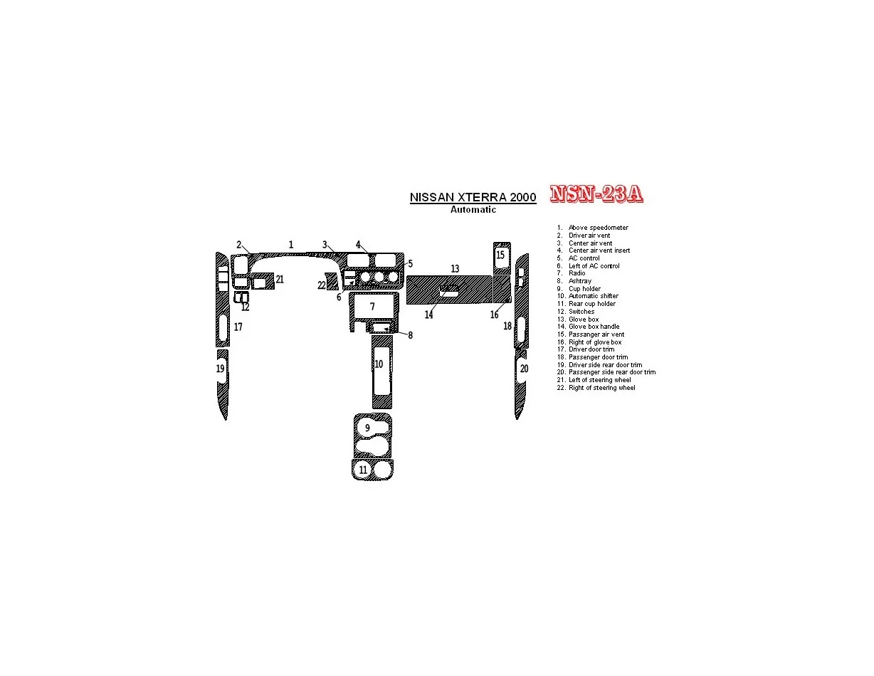 Nissan Xterra 2000-2000 Automatic Gearbox 22 Parts set Interior BD Dash Trim Kit - 1 - Interior Dash Trim Kit
