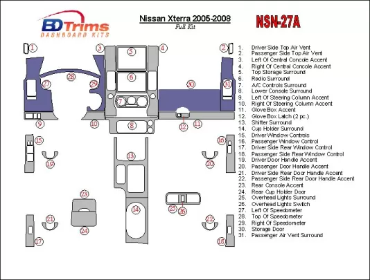 Nissan Xterra 2005-2008 Full Set Interior BD Dash Trim Kit - 1 - Interior Dash Trim Kit Nissan Xterra 2005-2008 Full Set Interior BD Dash Trim Kit - 1 - Interior Dash Trim Kit