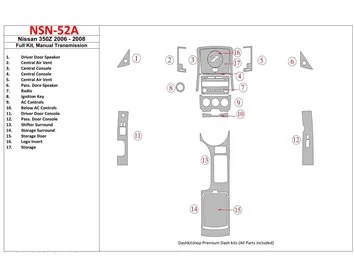 Nissan Z350 2006-2008 Ensemble complet, kit de garniture de tableau de bord intérieur BD pour boîte de vitesses manuelle - 1