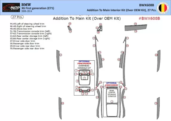 BMW X6 E71 2008-2014 Kit de garniture de tableau de bord intérieur 3D Dash Trim Dekor 27-Parts - 1 BMW X6 E71 2008-2014 Kit de garniture de tableau de bord intérieur 3D Dash Trim Dekor 27-Parts - 1
