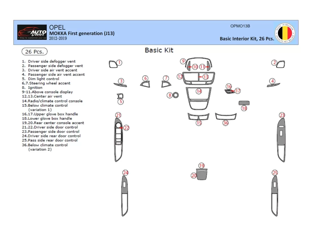 Opel Mokka ab 2012 3D Interior Dashboard Trim Kit Dash Trim Dekor 26-Parts - 1 - Interior Dash Trim Kit