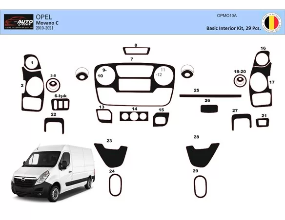 Opel Movano 01.2010 Kit de garniture de tableau de bord intérieur 3D Dash Trim Dekor 29-Parts - 1
