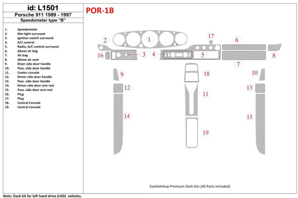 Porsche 911 1989-1997 Gearsometer Type B Interior BD Dash Trim Kit - 1 Porsche 911 1989-1997 Gearsometer Type B Interior BD Dash Trim Kit - 1