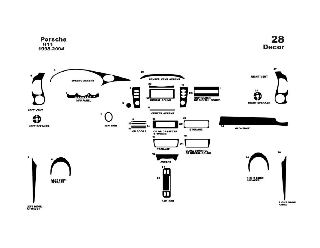 Porsche 911 1998-2004 3D Interior Dashboard Trim Kit Dash Trim Dekor 28-Parts - 1