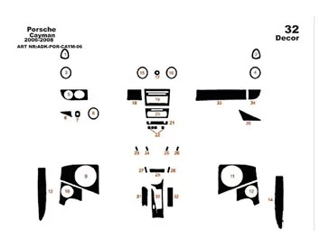 PORSCHE CAYMAN 2006-2008 3D Interior Dashboard Trim Kit Dash Trim Dekor 32-Parts - 1