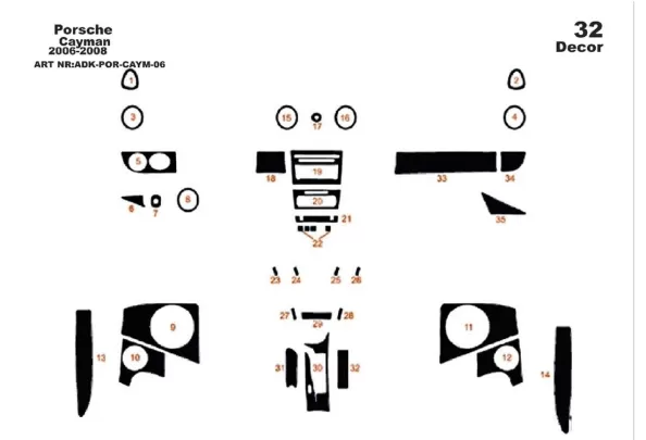 PORSCHE CAYMAN 2006-2008 Kit de garniture de tableau de bord intérieur 3D Dash Trim Dekor 32-Parts - 1 PORSCHE CAYMAN 2006-2008 Kit de garniture de tableau de bord intérieur 3D Dash Trim Dekor 32-Parts - 1