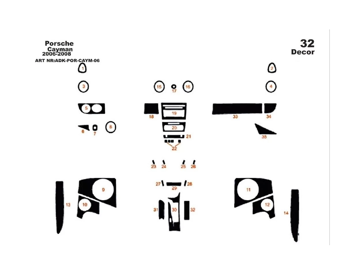 PORSCHE CAYMAN 2006-2008 Kit de garniture de tableau de bord intérieur 3D Dash Trim Dekor 32-Parts - 1