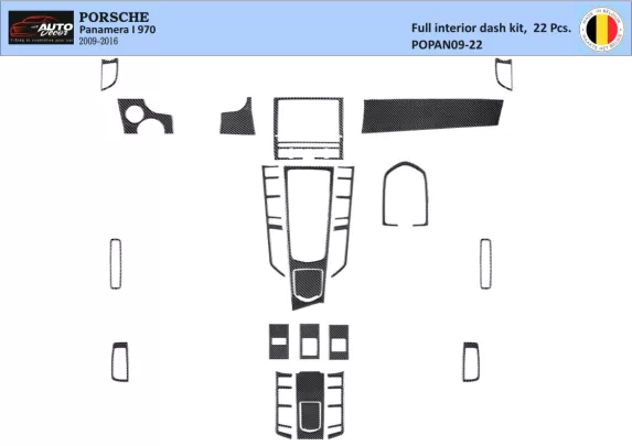 Porsche Panamera 2009-2015 Kit de décoration de tableau de bord intérieur 3D Dash Trim Dekor 22-Parts - 1 Porsche Panamera 2009-2015 Kit de décoration de tableau de bord intérieur 3D Dash Trim Dekor 22-Parts - 1