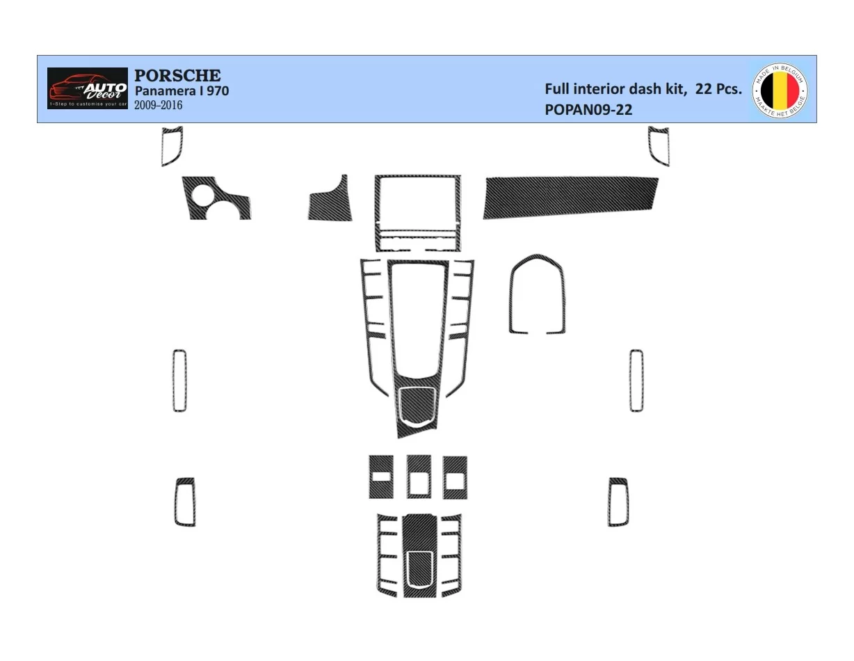 Porsche Panamera 2009-2015 Kit de décoration de tableau de bord intérieur 3D Dash Trim Dekor 22-Parts - 1
