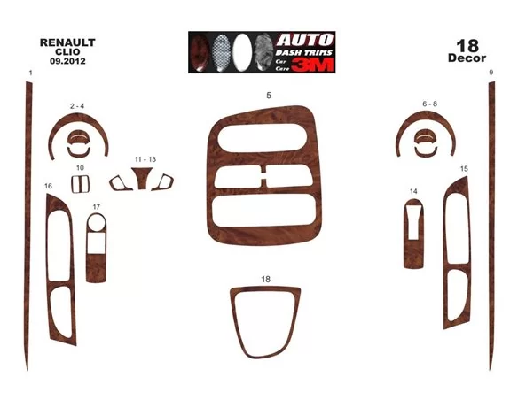 Renault Clio-4 09.2012 Kit d'habillage de tableau de bord intérieur 3D Dash Trim Dekor 16-Parts