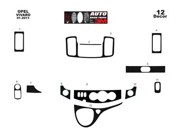 Renault Trafic-Nissan Primastar 01.2011 Digi 3D Intérieur Tableau de Bord Garniture Kit Dash Trim Dekor 12-Parts - 1