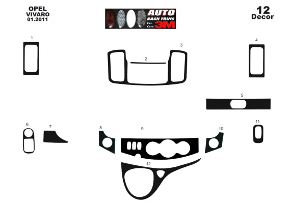 Renault Trafic-Nissan Primastar 01.2011 Digi 3D Intérieur Tableau de Bord Garniture Kit Dash Trim Dekor 12-Parts - 1