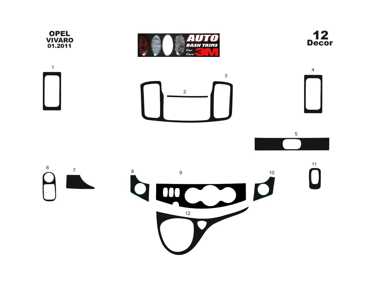 Renault Trafic-Nissan Primastar 01.2011 Digi 3D Intérieur Tableau de Bord Garniture Kit Dash Trim Dekor 12-Parts - 1