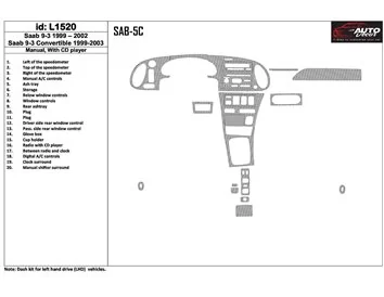 Saab 9-3 1999-2002 Manual Gearbox, With CD Player, Without OEM, 20 Parts set Interior BD Dash Trim Kit - 1 - Interior Dash Trim 