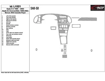 Saab 9-3 1999-2002 Manual Gearbox, With Compact Casette player, Without OEM, 20 Parts set Interior BD Dash Trim Kit - 1 - Interi
