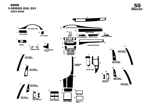 BMW-Series E60 2003-2008 3D Interior Dashboard Trim Kit Dash Trim Dekor 24-Parts - 1 - Interior Dash Trim Kit