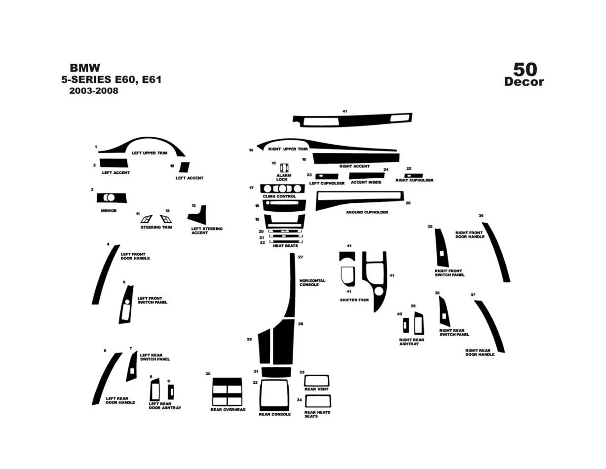 BMW-Series E60 2003-2008 3D Interior Dashboard Trim Kit Dash Trim Dekor 24-Parts - 1 - Interior Dash Trim Kit