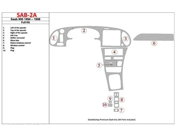Saab 900 1994-1998 Full Set, 10 Parts set Interior BD Dash Trim Kit - 1 - Interior Dash Trim Kit