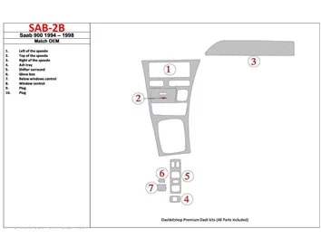 Saab 900 1994-1998 OEM Compliance, 7 Parts set Interior BD Dash Trim Kit - 1 - Interior Dash Trim Kit