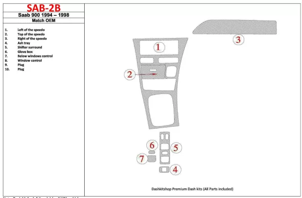 Saab 900 1994-1998 OEM Compliance, 7 Parts set Interior BD Dash Trim Kit - 1 - Interior Dash Trim Kit Saab 900 1994-1998 OEM Compliance, 7 Parts set Interior BD Dash Trim Kit - 1 - Interior Dash Trim Kit