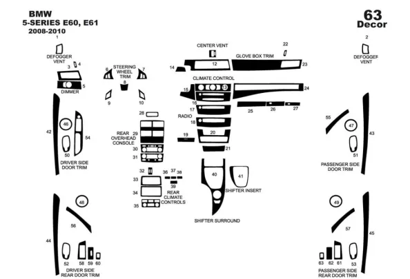 BMW-Series E60 2008-2010 3D Interior Dashboard Trim Kit Dash Trim Dekor 63-Parts - 1 - Interior Dash Trim Kit