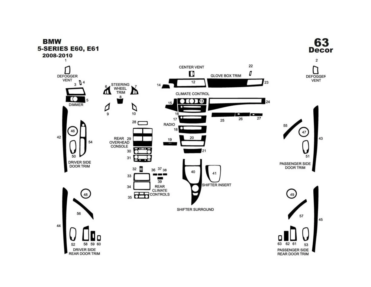 BMW-Series E60 2008-2010 3D Interior Dashboard Trim Kit Dash Trim Dekor 63-Parts - 1 - Interior Dash Trim Kit