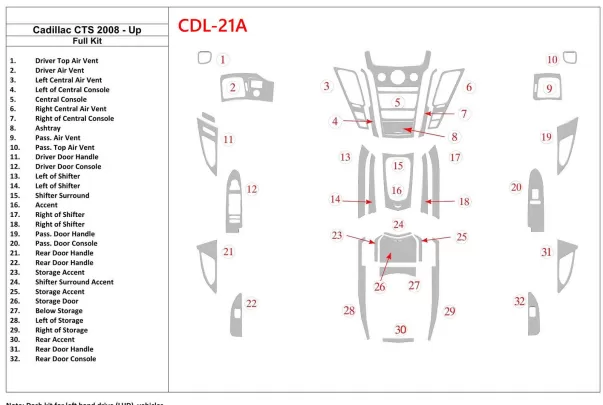 Cadillac CTS 2008-UP Volledige set interieur BD dashboardafwerkingsset - 1 Cadillac CTS 2008-UP Volledige set interieur BD dashboardafwerkingsset - 1