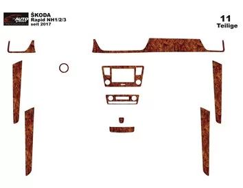 Skoda Rapid 2018 3D Interior Dashboard Trim Kit Dash Trim Dekor 11-Parts - 1 - Interior Dash Trim Kit