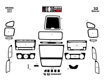 Skoda Yeti 01.2010 Kit de garniture de tableau de bord intérieur 3D Dash Trim Dekor 36-Parts - 1