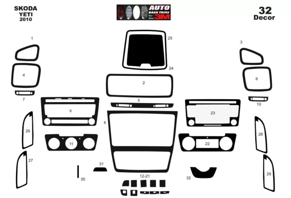 Skoda Yeti 01.2010 3D Interior Dashboard Trim Kit Dash Trim Dekor 36-Parts - 1 - Interior Dash Trim Kit Skoda Yeti 01.2010 3D Interior Dashboard Trim Kit Dash Trim Dekor 36-Parts - 1 - Interior Dash Trim Kit